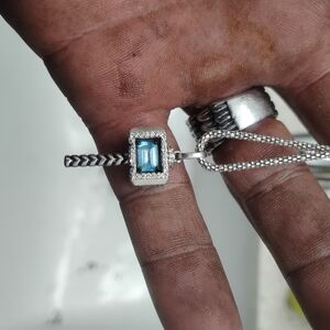 Marvel Mjoilnir 925 Silver Necklace with Swiss Blue Topaz And Diamonds